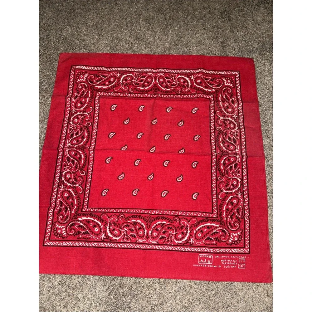 Vtg Red Cotton Bandanna Handkerchief Scarf Paris Access Cowboy Biker 20x20